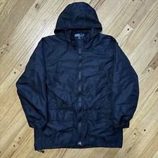 Vtg Polo Ralph Lauren Jacket Rain Coat Parka Zip Up Lined Medium Black Gorpcore