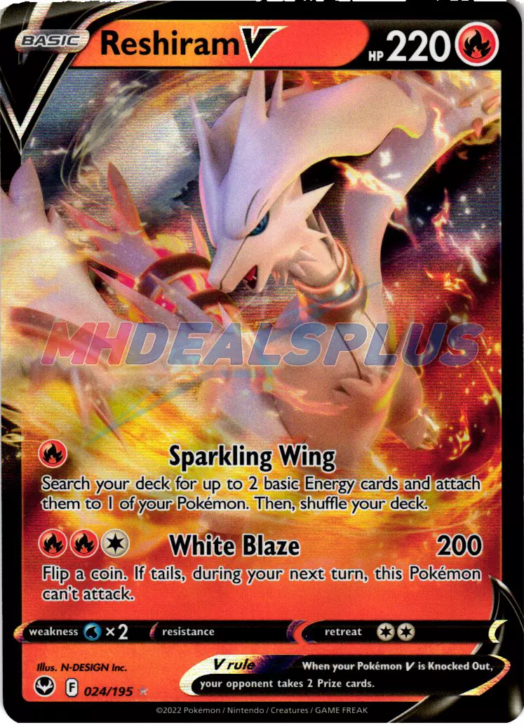 2022 Pokemon Card *Reshiram V* Silver Tempest Set 024/195 - Holo Rare V  Full Art