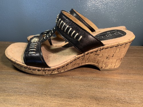 BOC Naiomi Leather Cork Wedge Sandal Black With Silver Women Sz 8 Artisan - Picture 3 of 8