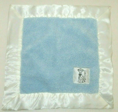 Little Giraffe Blue Chenille White Satin Trim Baby Security Blanket Lovey 14x14''