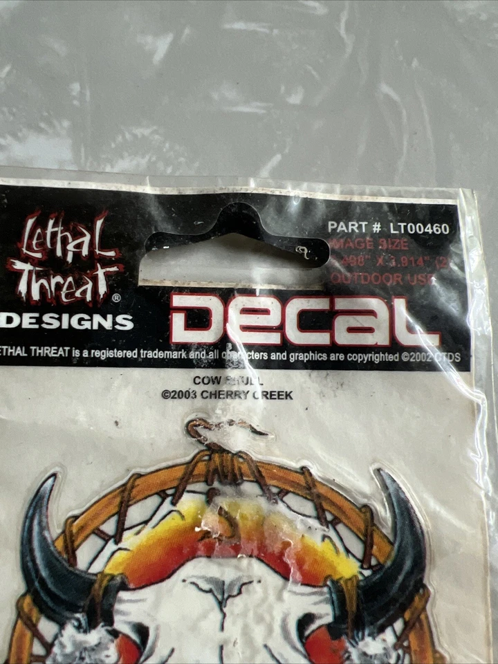2 decalques vintage de motociclista caveira de vaca AMEAÇA LETAL 2003 original lacrado 3,75 x 2,25” - Imagem 2 de 4