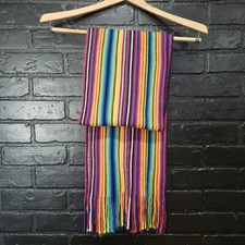 Rainbow Knit Scarf 8" X 63" Tassly Ends Blue Red Yellow Black Fashion Trend Glam