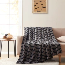 Kate Aurora Halloween Accents Spooky Black Bats Plush Accent Throw Blanket