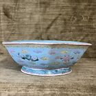 New ListingAntique Chinese Famille Rose Turquoise Enamel Hexagon Porcelain Pedestal Bowl