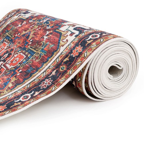Terracotta Non Slip & Washable Traditional Aztec Living Area Rugs and Runners - Picture 9 of 10