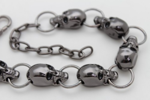 Women Fashion Gunmetal Metal Chain Boot Bracelet Shoe Skeleton Skull Strap Charm - Picture 5 of 12