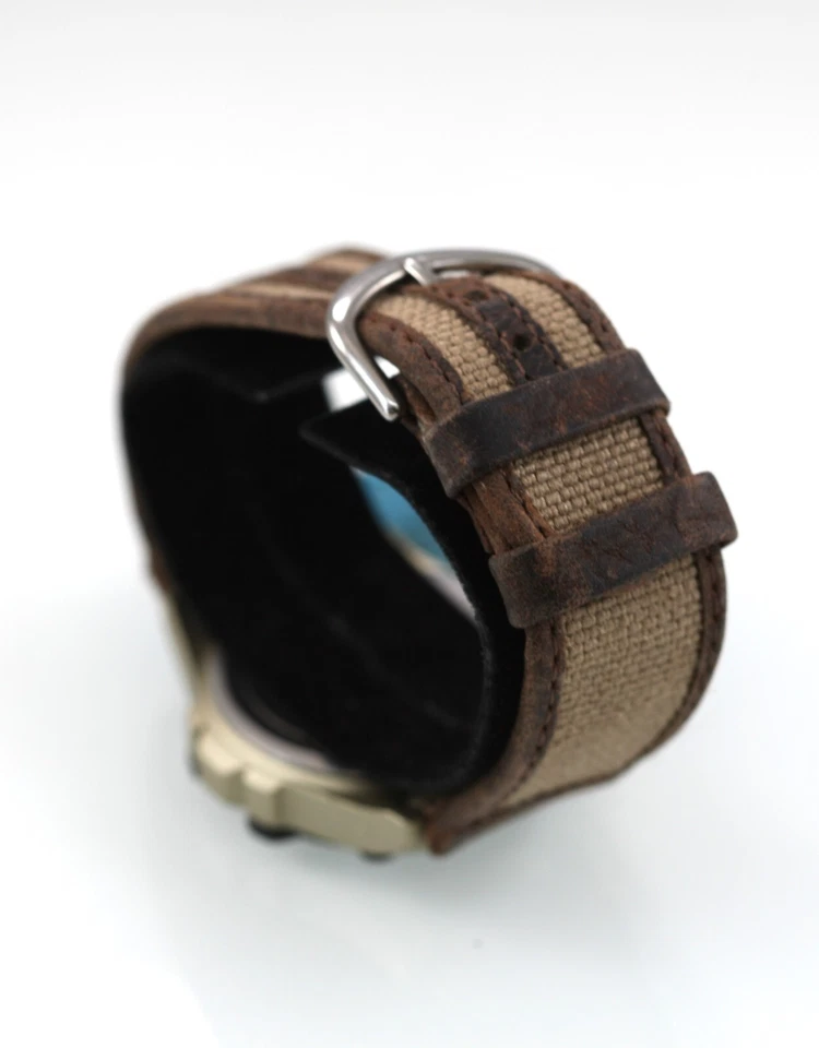 Timex Orologio Uomo Oro Nero Plastica 50m Luce Data 24hr Beige Tela Brown Quarzo - Immagine 3 di 4