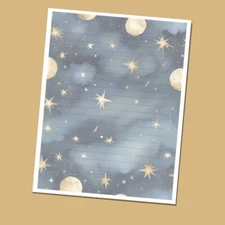 Moons And Stars - Lined Stationery Paper (25 Sheets)  8.5 x 11 Premium Paper