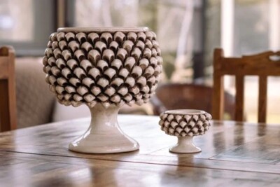 Sicilian pineapple ceramic cachepot vase holder stem for outdoor indoor use.