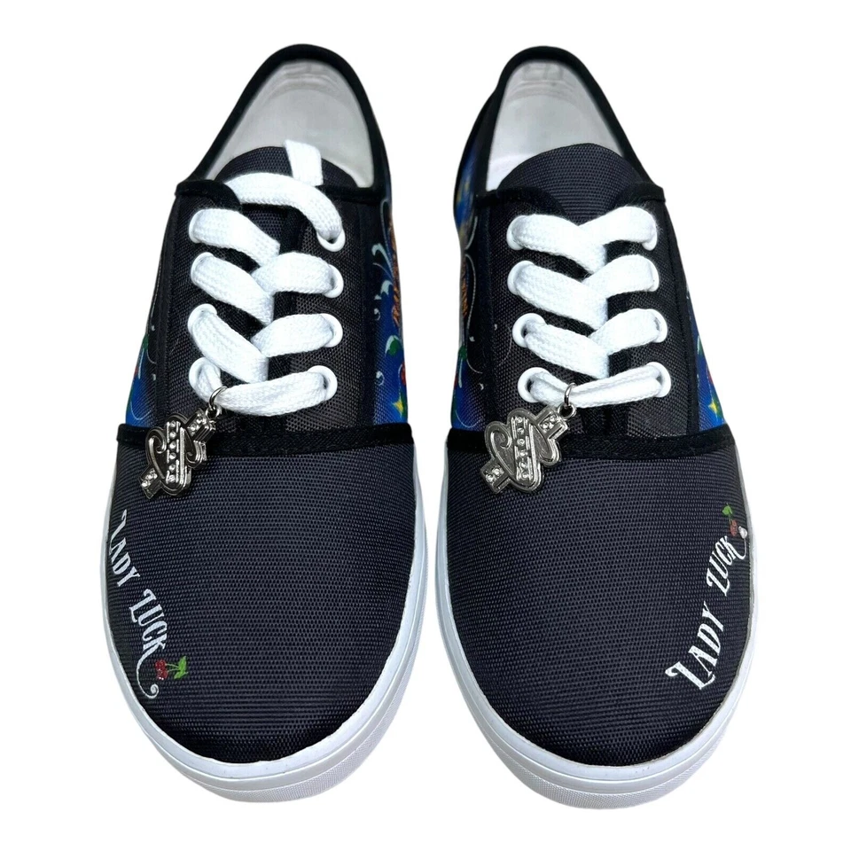 Tênis Bradford Exchange Feminino Lady Luck Arte Usável com Cadarço Preto Azul Tamanho 6 - Imagem 4 de 4