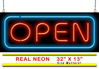 Real Neon Open Sign - Large 32''x13'' - Bright, REAL Neon Attracts More Customers