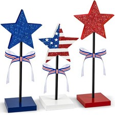 4th of July Decorations Independence Patriotic Wooden Star Signs Gift 3 Pieces