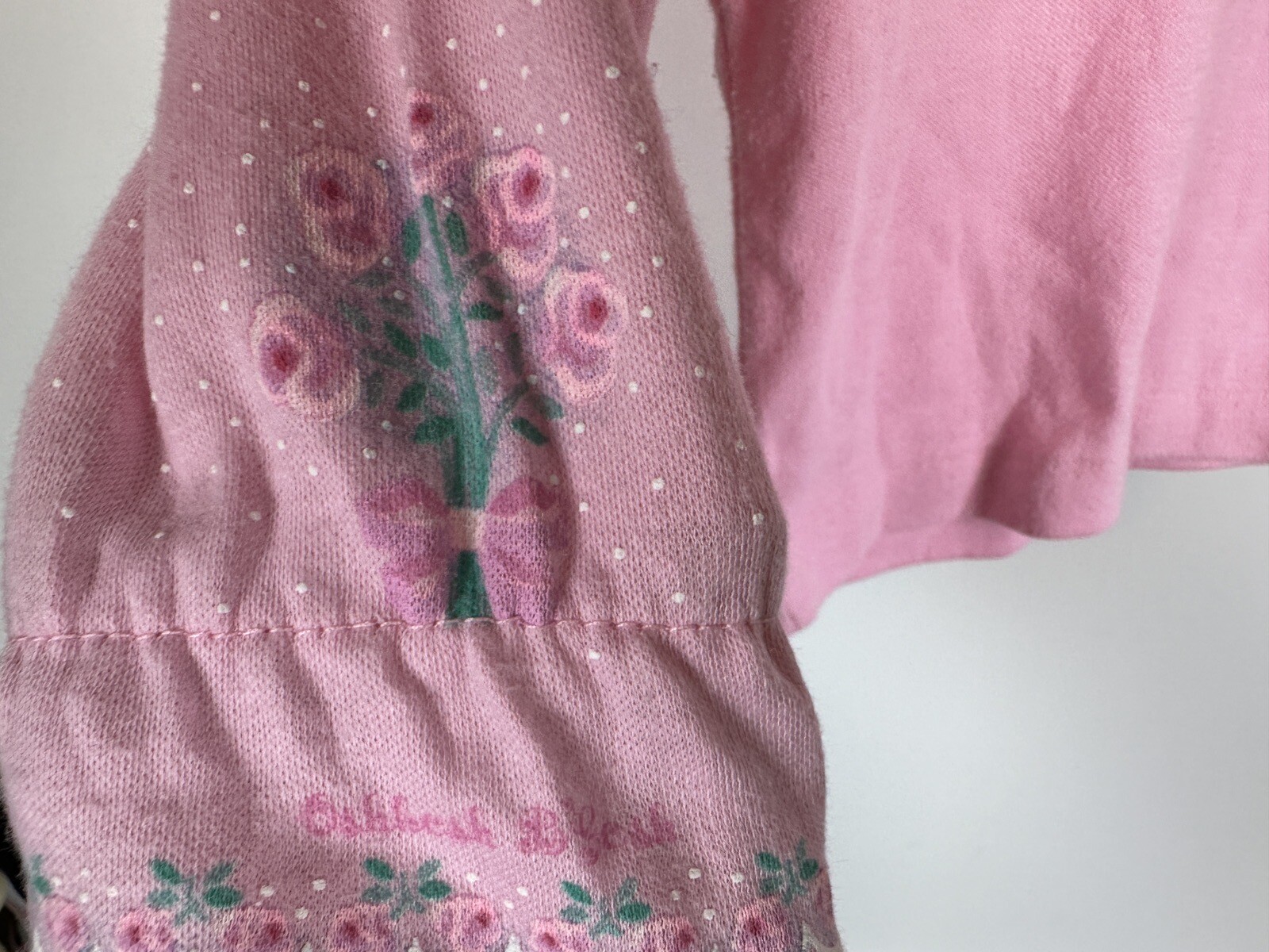 VTG OshKosh B'Gosh Pink White Roses Overalls Romper Turtleneck Set 6/9M USA image 3