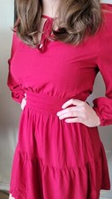 NEW GAP Red Mini Dress Small  Long Sleeve Smocked Waist V Neck Holiday Christmas