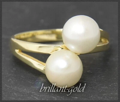 Gold Damen Ring mit weißen 7,5mm Perlen; aus 585 Gelbgold - Bild 1 von 4