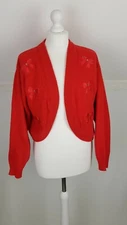 Vintage Cote open front cardigan angora wool acrylic Red bows applique Size free