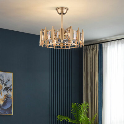 20'' Ceiling Fan Light LED Chandelier Semi Flush Mount Pendant Lamp Fixture Gold