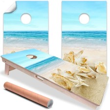 Shells on Beach Summer Vacation Cornhole Board Wraps and Decals Vinyl Sticker