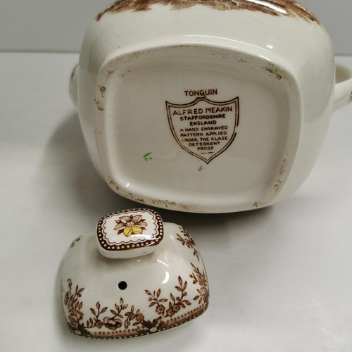 Vintage Antique Rare Alfred Meakin Staffordshire Tonquin Cream Brown Coffee Pot - Picture 10 of 13