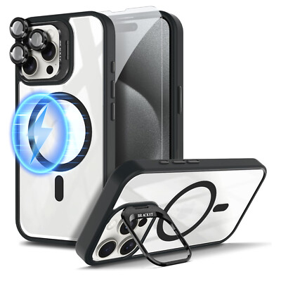 For iPhone 16 Pro Max 15 14 13 Matte Mag-Safe Stand Case Lens/Screen Protector
