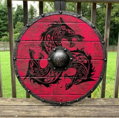 Medieval Round Shield Viking Shield Unique Dragon Design Shield Wooden 24 inches
