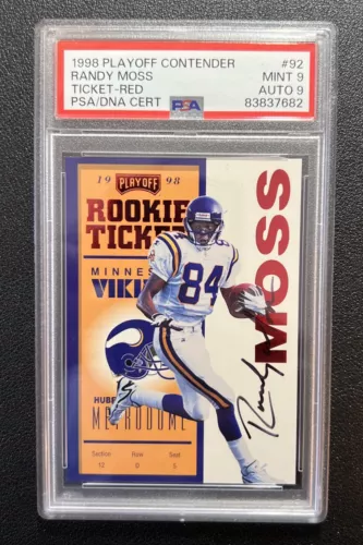 PSA 9 Auto 9 Randy Moss 1998 Playoff Contenders Rookie Ticket RC SP HOF POP 1/1