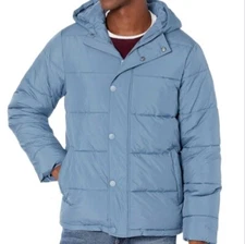 Amazon Essentials Mens Heavyweight Blue Hooded Puffer Coat Size Extra Small New