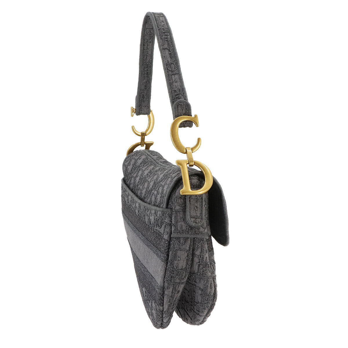 Christian Dior Oblique Saddle Shoulder Bag Canvas Gray Christian Dior Oblique Saddle Shoulder Bag Canvas Gray