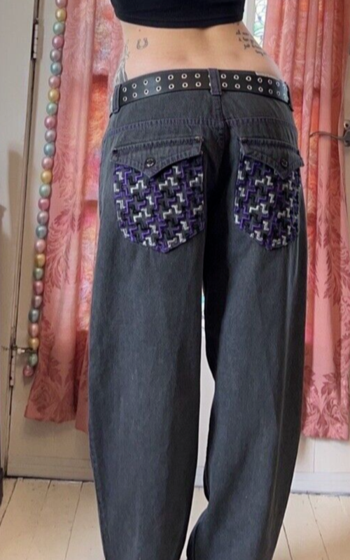 【DEARMINE】Slab Cover Wide Denim Y2K DMAX Wide Leg Low Rise Baggy Black Jeans Grunge