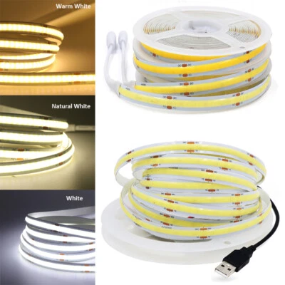XUNATA COB LED Strip Light Flexible Tape Lights Home DIY Lighting Warm White USB 5V 12V