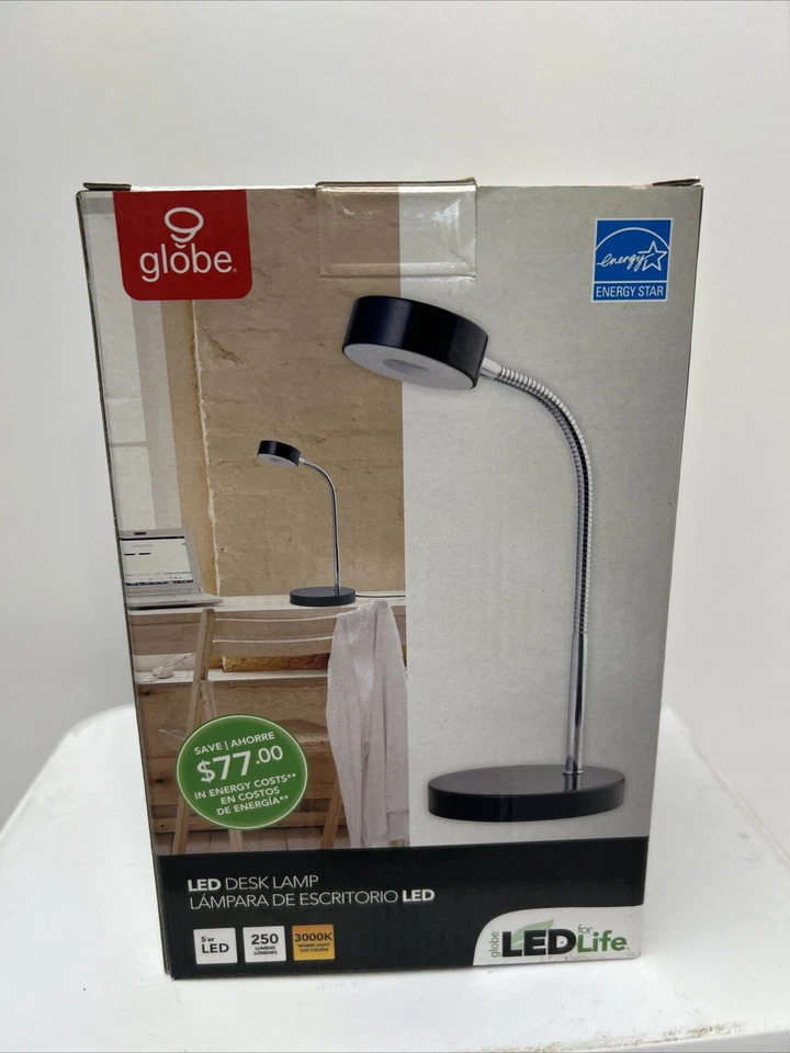 Globe Electric 12643 Energy Star интегрированная светодиодная настольная лампа, матовый черный, хромированный - Изображение 3 из 4