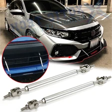 Silver Adjustable Front Bumper Universal Lip Splitter Struts Rod Tie Support Bar