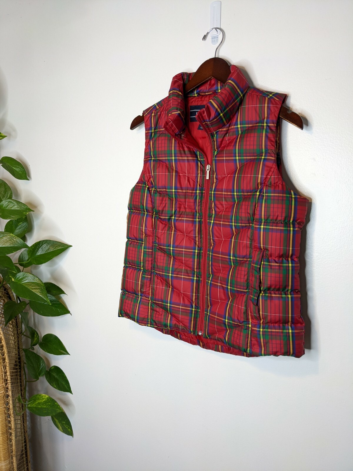 Red Checkered Down Filled Puffer Vest 
