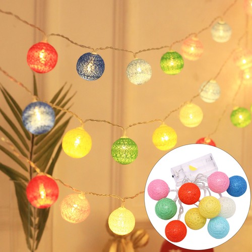 10/20 LED Cotton String Lights Ball Fairy Light Indoor Party Wedding Christmas - Picture 13 of 28