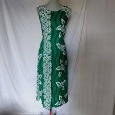 Vintage Justin Boho Sheath Green & White Women’s midi Dress Short Sleeve Size S