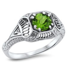 GENUINE PERIDOT CLASSIC STYLE 925 STERLING SILVER ART DECO DESIGN RING   291X