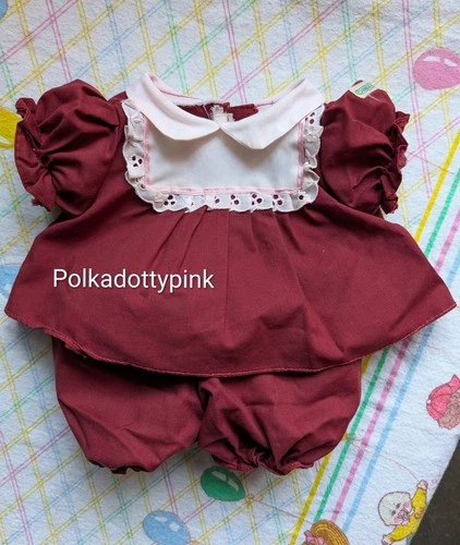 Vintage Jesmar Cabbage Patch Kids Brown Burgundy Tuxedo Bib Dress Set