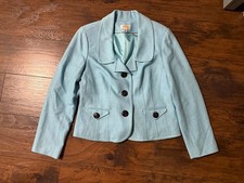 Talbots Vintage Sky Blue Wool Blend 3-Button Blazer Jacket Sz 14 Envelope Pocket