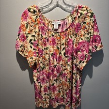 REBECCA MALONE Pullover Top Sz3XL Floral  Sho...
