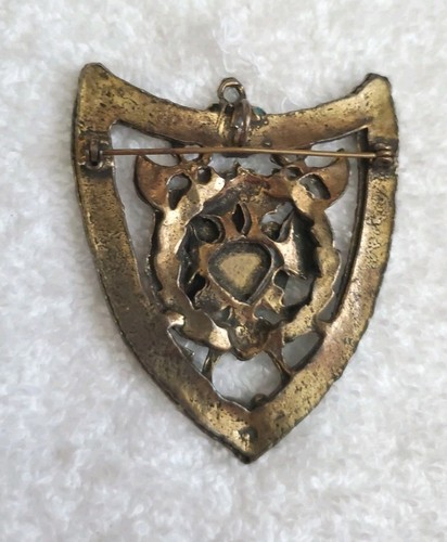 Vintage Large Heraldic Sheild with Enamel Crown Bronze Tone Pendant/Brooch Pin - Picture 7 of 11