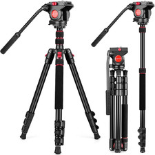 Camera Tripod, 72" Video Tripod with Fluid Head, Aluminum Heavy Duty Tripod with