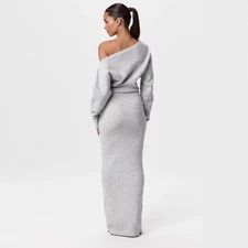Ins Slim Long Sleeve Knitted Dress Evening Party Sexy Off-shoulder Bodycon Long 