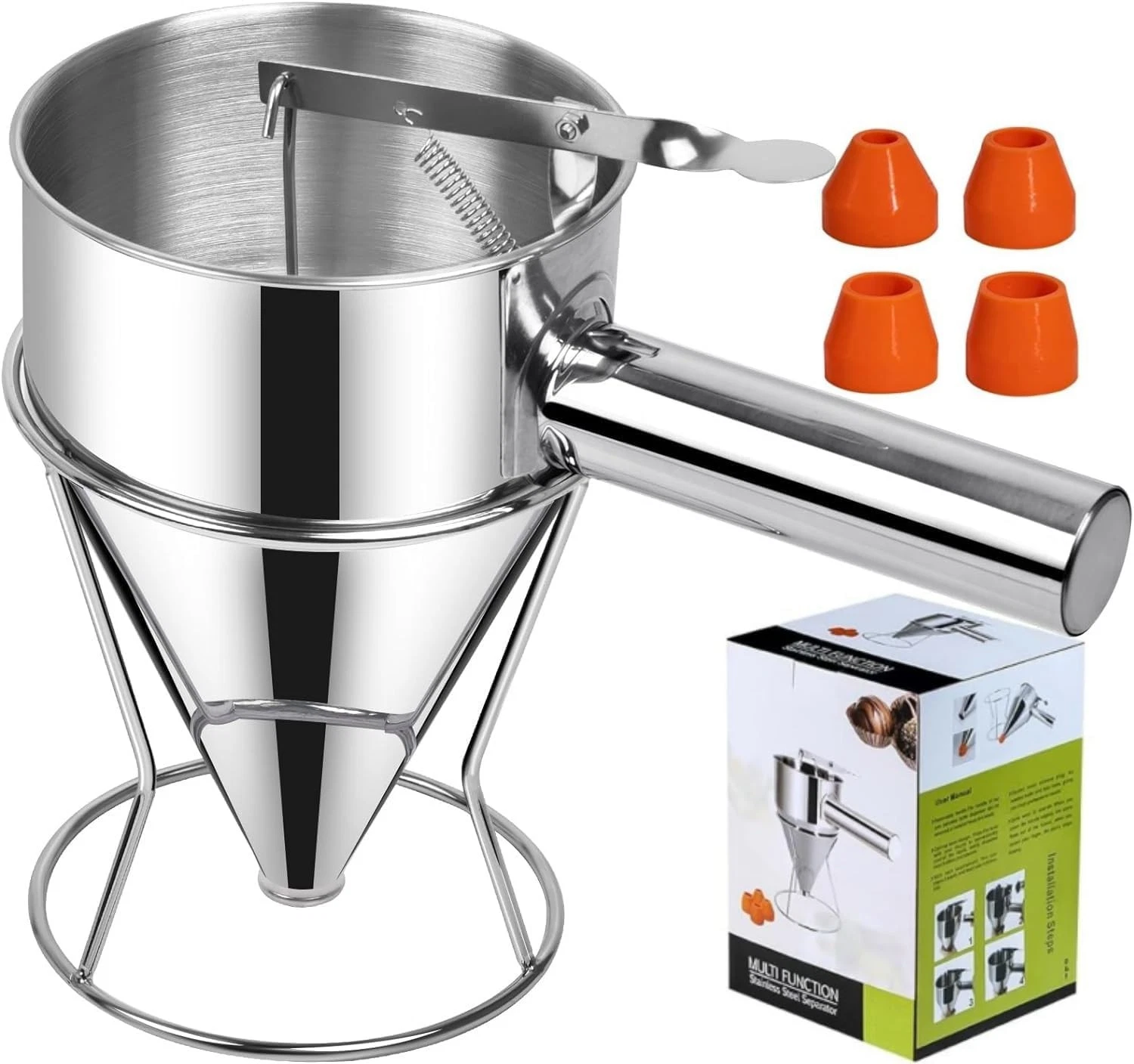 Multi-Caliber Pancake Batter Dispenser, Stainless Steel Funnel Cake Dispenser...