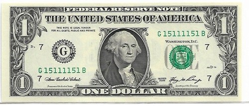 2006 $1 FRN - FANCY SERIAL NUMBER - 2-Digit RADAR Note - G15111151B - ChCU - Picture 2 of 3