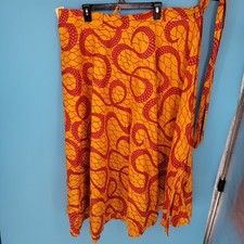 Advance Apparels African Wax Print Wrap Maxi Skirt Ankara Cotton Free Sz Orange
