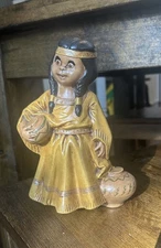 Hand Painted Native American Girl 8" Ceramic Figurines Byron Molds Vintage MCM