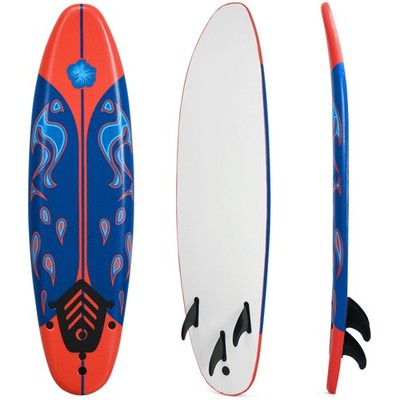 6ft Surfing Body Board  w/ 3 Removable Fins Safety Leash Red