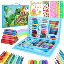 Art Supplies, Dinosaur Drawing & Coloring Set with Crayons, Colored Pencils, ...