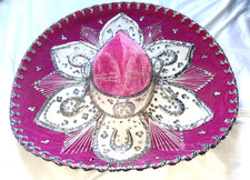 Vintage Authentic Pigalle Pink Silver Velvet Mexican Sombrero Mariachi Hat