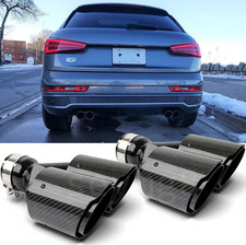 3" Inlet 4" Outlet Real Gloss Carbon Fiber Dual Exhaust Tip For Audi Q2 Q3 Q5 Q7